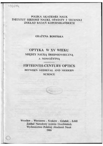 Optyka w XV wieku. Między nauką średniowieczną a nowożytną
