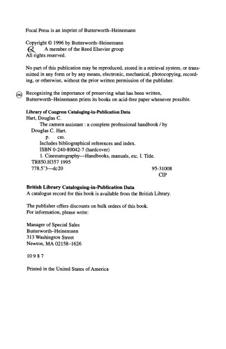 The Camera Assistant. A Complete Professional Handbook