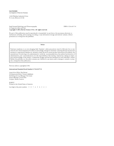 Small Animal Radiology and Ultrasonography. A Diagnostic Atlas and Text