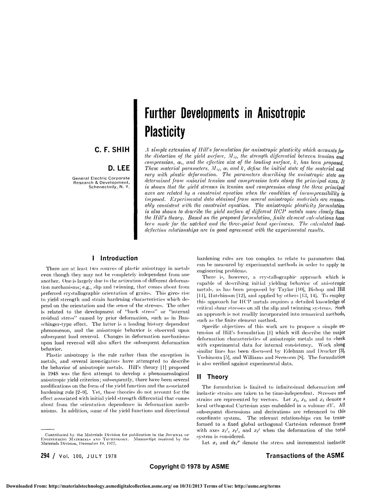 [Article] Further Developments in Anisotropic Plasticity