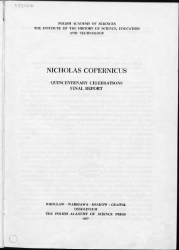 Nicolas Copernicus. Quincentenary Celebrations Report