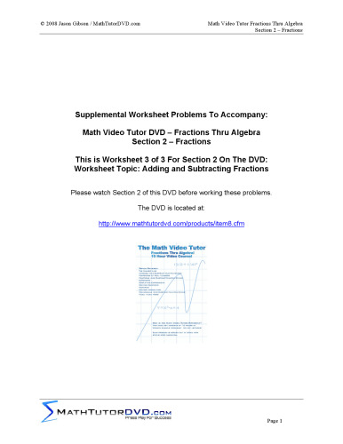 Fractions Thru Algebra Companion Worksheet CD - Hundreds Of Fully Worked Problems!