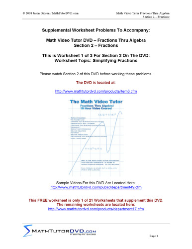 Fractions Thru Algebra Companion Worksheet CD - Hundreds Of Fully Worked Problems!