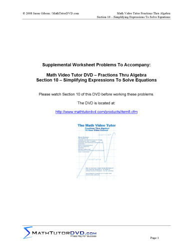 Fractions Thru Algebra Companion Worksheet CD - Hundreds Of Fully Worked Problems!