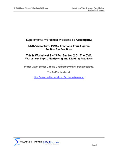 Fractions Thru Algebra Companion Worksheet CD - Hundreds Of Fully Worked Problems!