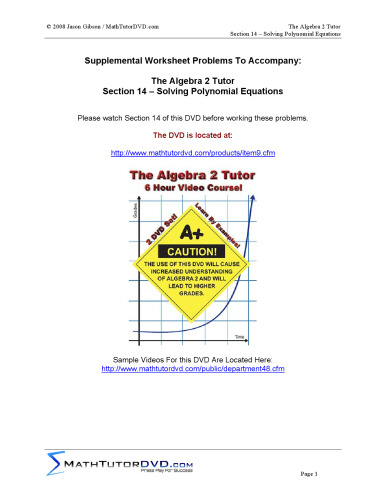 Algebra 2 Tutor Companion Worksheet CD