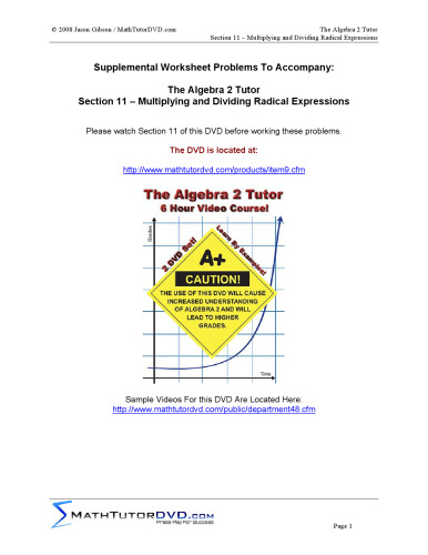 Algebra 2 Tutor Companion Worksheet CD