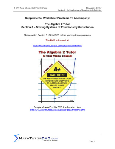 Algebra 2 Tutor Companion Worksheet CD