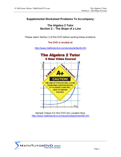 Algebra 2 Tutor Companion Worksheet CD