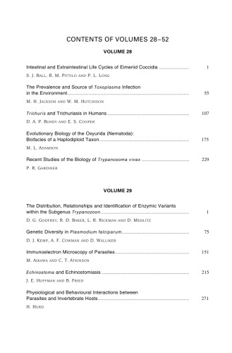 Advances in Parasitology: Cumulative Subject Index Volumes 28-52