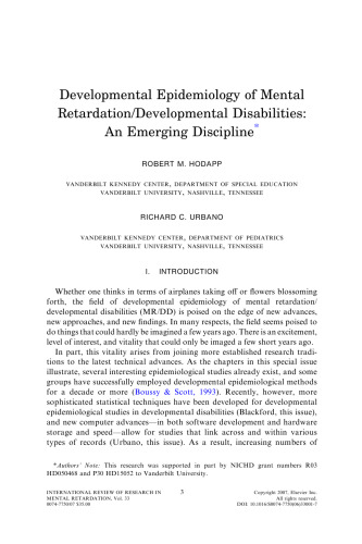 Developmental Epidemiology of Mental Retardation and Developmental Disabilities