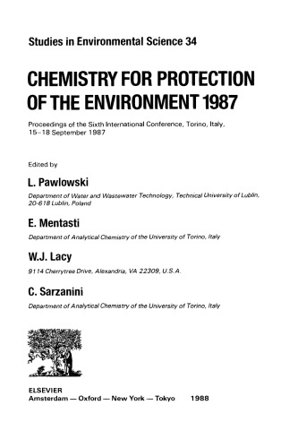 Chemistry for Protection of the Environment 1987, Proceedings of the Sixth International Conference