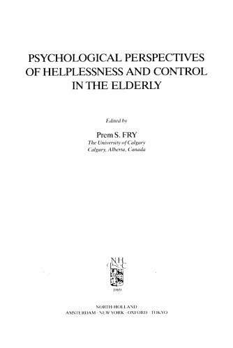 Psychological Perspectives of Helplessness and Control in the Elderly