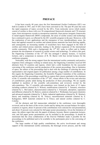 From Zeolites to Porous MOF Materials - The 40th Anniversary of International Zeolite Conference, Proceedings of the 15 International Zeolite Conference