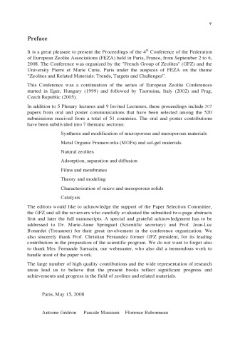 Zeolites and related materials: Trends, targets and challenges, Proceedings of the 4 International FEZA Conference