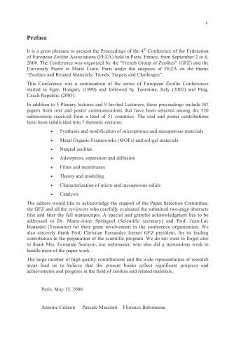 Zeolites and related materials: Trends, targets and challenges, Proceedings of the 4 International FEZA Conference