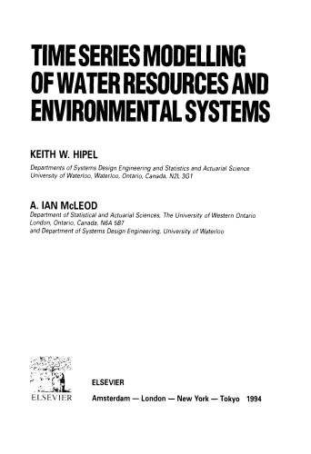Time Series Modelling of Water Resources and Environmental Systems