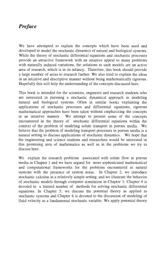 Stochastic Dynamics: Modeling Solute Transport in Porous Media