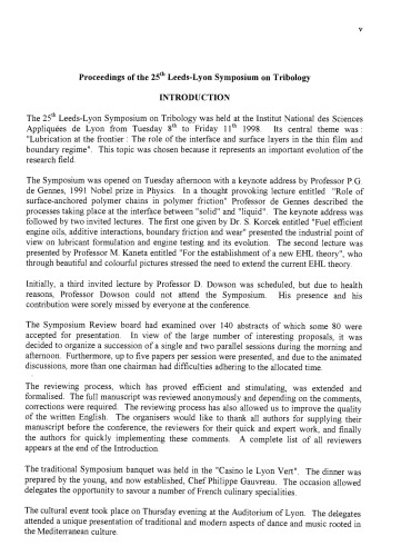 Lubrication at the Frontier: The Role of the Interface and Surface Layers in the Thin Film and Boundary Regime, Proceedings of the 25th Leeds-Lyon Symposium on Tribology