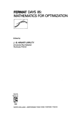 Fermat Days 85: Mathematics for Optimization