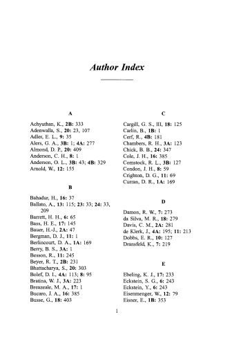 Cumulative Subject and Author Index: Including Tables of Contents