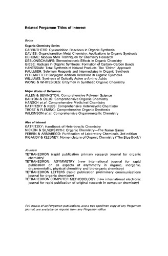 Progress in Heterocyclic Chemistry: A critical review of the 1989 literature preceded by one chapter on a current heterocyclic topic