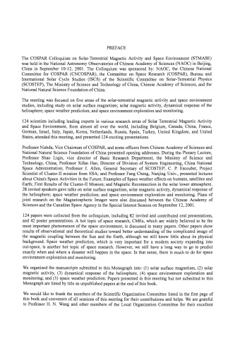 Solar-terrestrial Magnetic Activity and Space Environment, Proceedings of the COSPAR Colloquium on Solar-Terrestrial Magnetic Activity and Space Environment (STMASE)