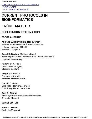 Current Protocols in Bioinformatics