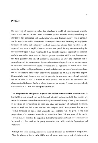 Mesoporous Crystals and Related Nano-Structured Materials, Proceedings of the Meeting on Mesoporous Crystals and Related Nano-Structured Materials