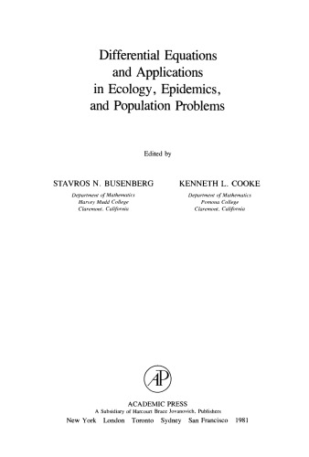 Differential Equations and Applications in Ecology, Epidemics, and Population Problems