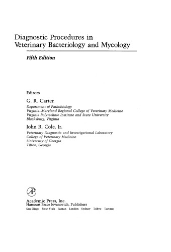 Diagnostic Procedure in Veterinary Bacteriology and Mycology