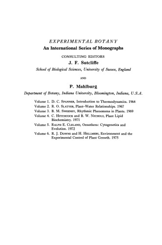 Environment and the Experimental Control of Plant Growth