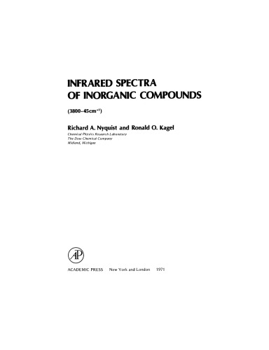 Handbook of Infrared and Raman Spectra of Inorganic Compounds and Organic Salts. Infrared Spectra of Inorganic Compounds