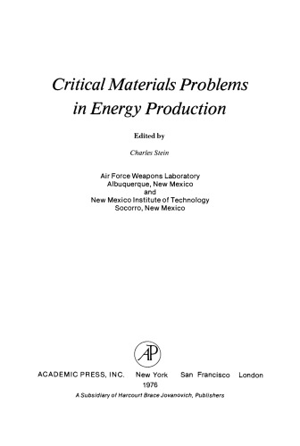 Critical Materials Problems in Energy Production