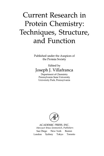 Current Research in Protein Chemistry. Techniques, Structure and Function