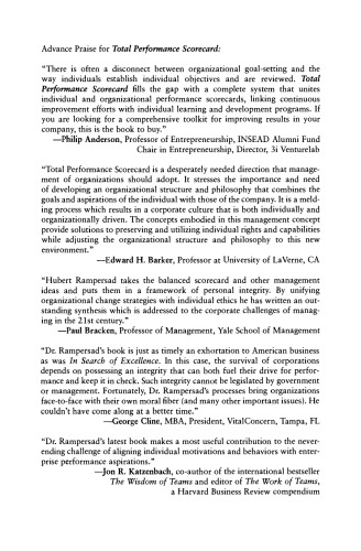 Total Performance Scorecard. Redefining Management to Achieve Performance with Integrity