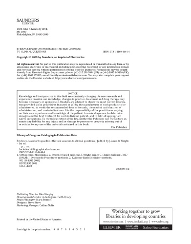 Evidence-Based Orthopaedics. The Best Answers to Clinical Questions