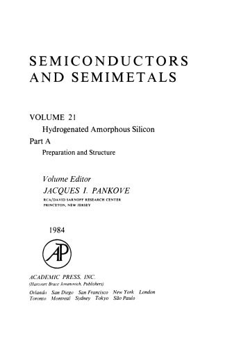 Hydrogenated Amorphous Silicon: Part A: Preparation and Structure