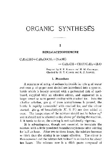 Organic Syntheses An annual publication of satisfactory methods
