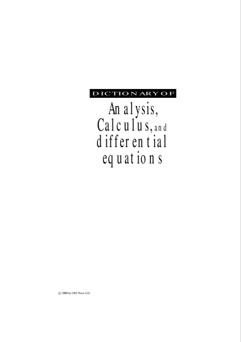Dictionary of Analysis, Calculus, and Differential Equations