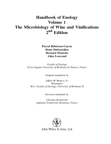 Handbook of Enology, Vol. 1: The Microbiology of Wine and Vinifications