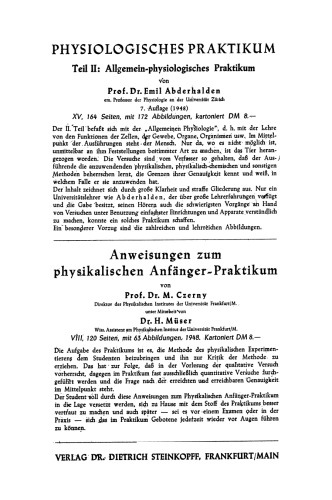 Physiologisches Praktikum: Teil I Physiologisch-Chemisches Praktikum