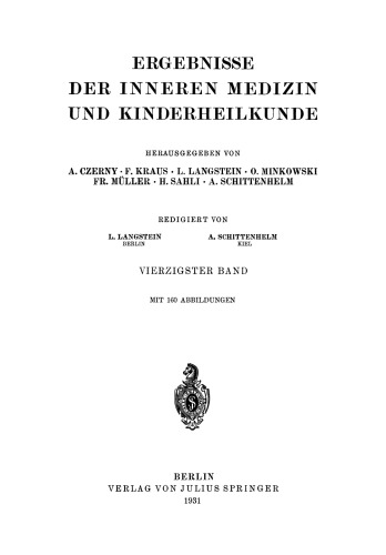 Ergebnisse der Inneren Medizin und Kinderheilkunde: Vierzigster Band