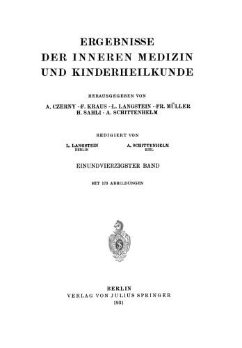 Ergebnisse der Inneren Medizin und Kinderheilkunde: Einundvierzigster Band