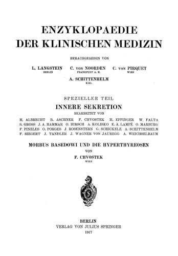 Morbus Basedowi und die Hyperthyreosen: Spezieller Teil Innere Sekretion
