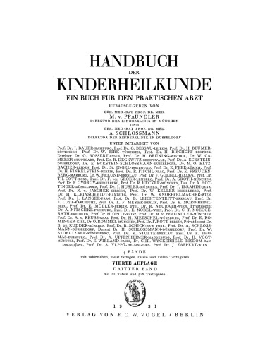 Handbuch der Kinderheilkunde: Ein Buch für den Praktischen Arzt Dritter Band