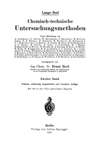 Lunge-Berl Chemisch-technische Untersuchungsmethoden: Zweiter Band