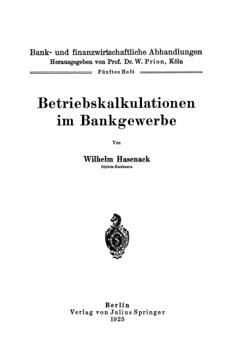 Betriebskalkulationen im Bankgewerbe