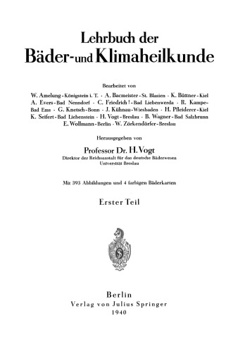 Lehrbuch der Bäder- und Klimaheilkunde: Erster Teil