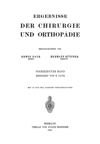 Ergebnisse der Chirurgie und Orthopädie: Siebzehnter Band